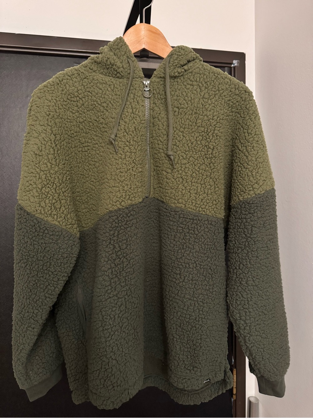 PINK Victoria's Secret Olive Green Sherpa Half-Zip Hoodie